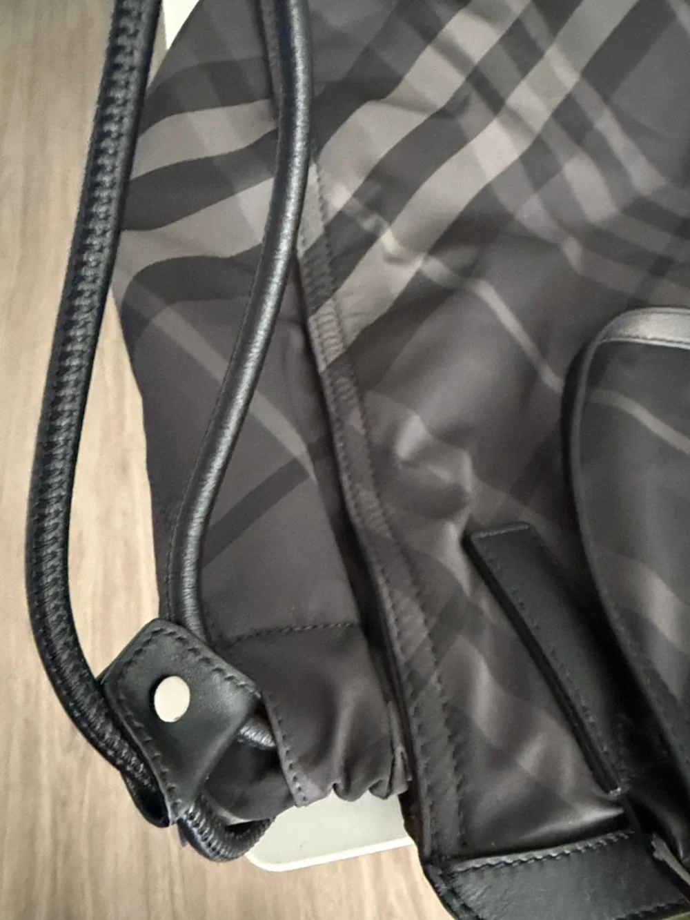 Burberry Charcoal Plaid Shoulder Tote - Picture 5 of 5